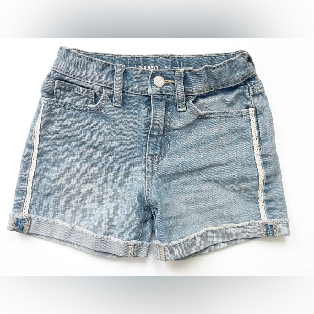 OLD NAVY Girls High-Rise Denim Shorts Light Wash Lace Trim Size 8